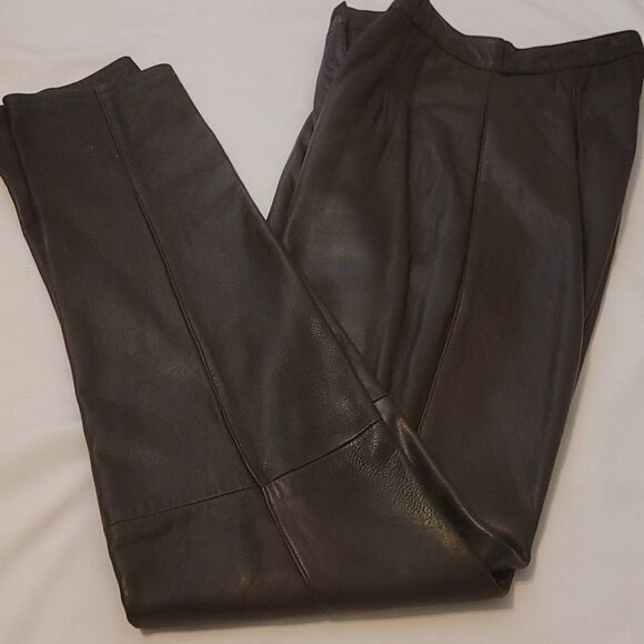 VINTAGE ANDREW MARC Brown Leather Pants size 8 - Picture 1 of 10